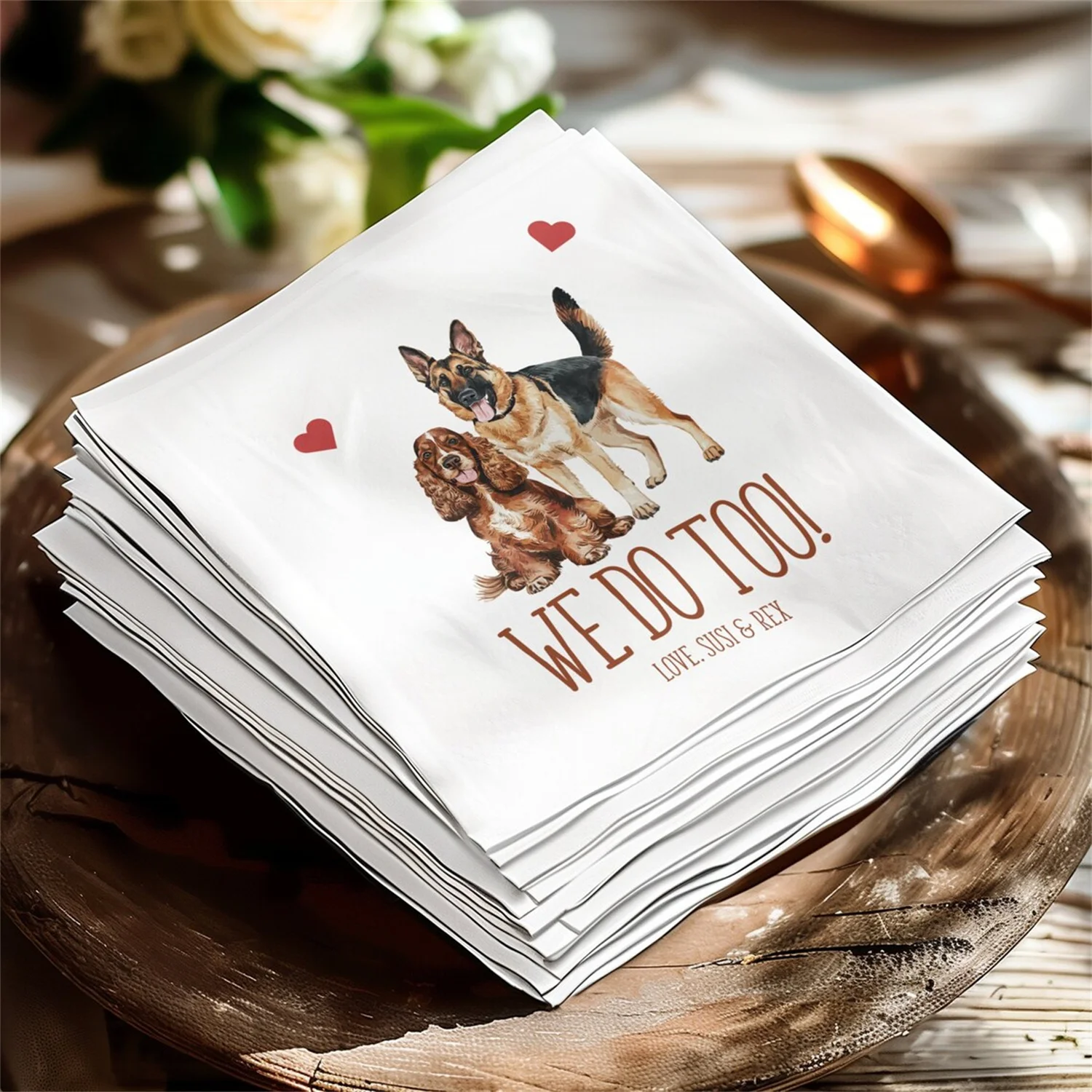 50 PCS Custom Pet Napkins, Personalized Dog Napkins, Wedding Napkins, Custom Pet Cocktail Napkins, Engagement Napkins, Cocktail