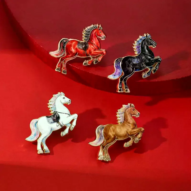 1/4Pcs Cute Cartoon Pony Metal Brooches Zodiac Horse Badge Pins Clothing Backpack Accessories For Women Men New Year Gift