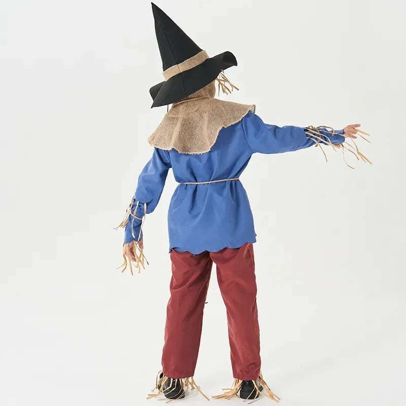 Halloween Unisex Child Kids Puppet Scarecrow Costume for Boys Girls Blue Top Pants Set Fantasia