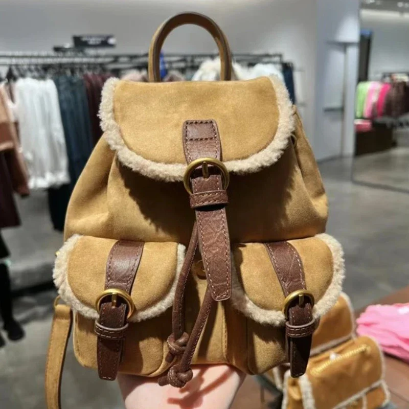 

Chikage Vintage Multi-function Backpack Niche Suede Casual Exquisite Girls Backpack High Quality New Patchwork Schoolbag