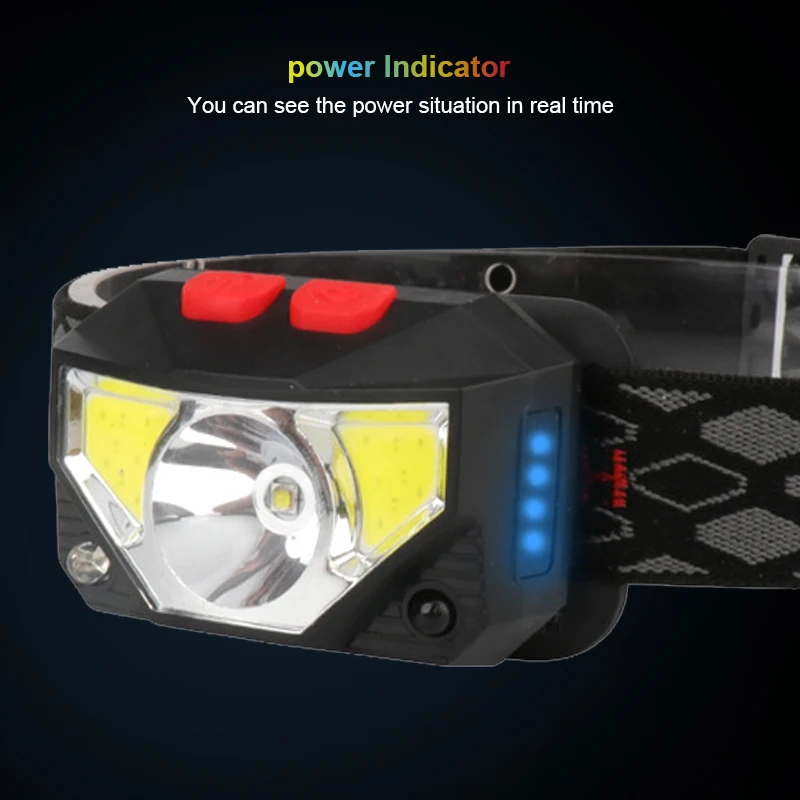 Powerful LED Induction Headlamp USB Rechargeable COB Headlight Built-in Battery Head Flashlight for Fishing Camping Torch