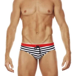 Men's Low Rise Swim Briefs Bikini Swimsuits Striped Trunks Swimwear Sexy Bathing Suit with Drawstring Quick Dry bañador hombre