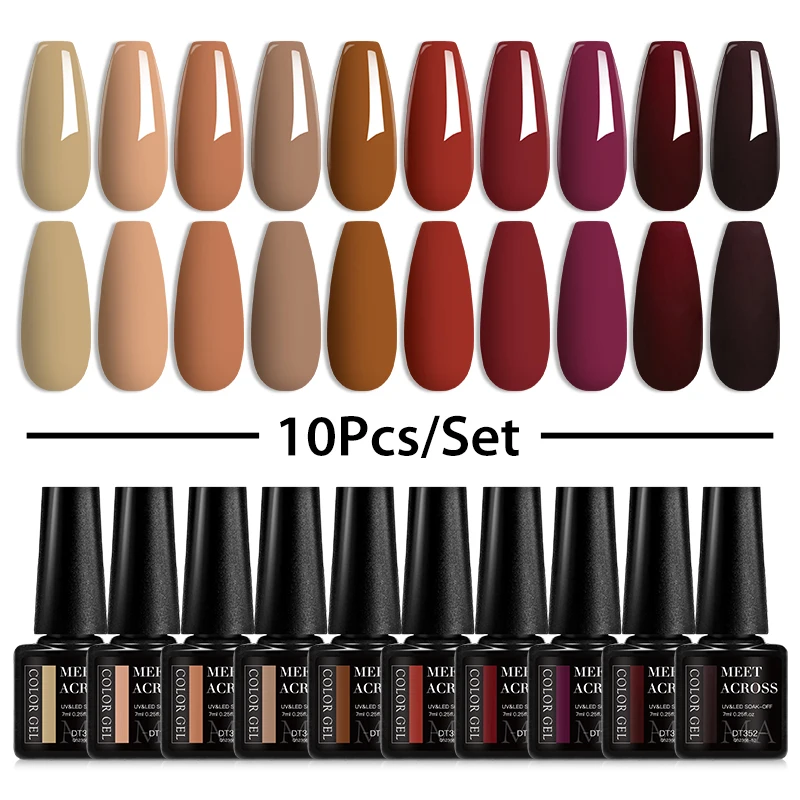 10/12 pezzi set di smalti per unghie gel colore rosso caffè gel UV semipermanente autunno inverno colore glitter Soak Off smalto gel per nail art