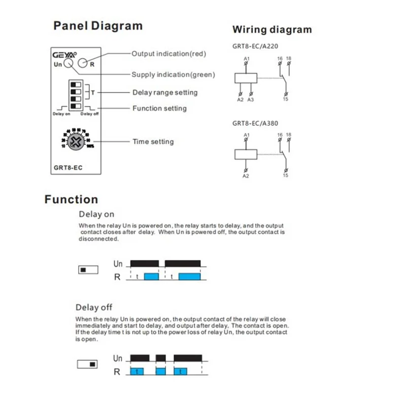 GEYA GRT8-EC 10A Dual Function Timer Relay on Delay or Off Delay Relay AC230V Time Relay