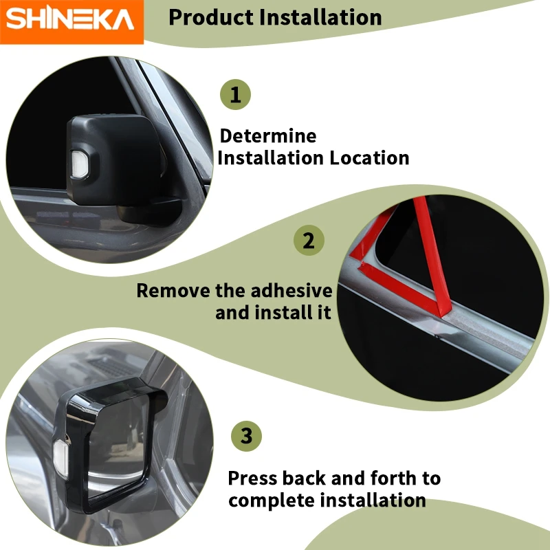 SHINEKA سيارة مرآة الرؤية الخلفية المطر الحاجب إطار الديكور غطاء ل جيب رانجلر JL المصارع JT 2018-2023 الملحقات الخارجية #4