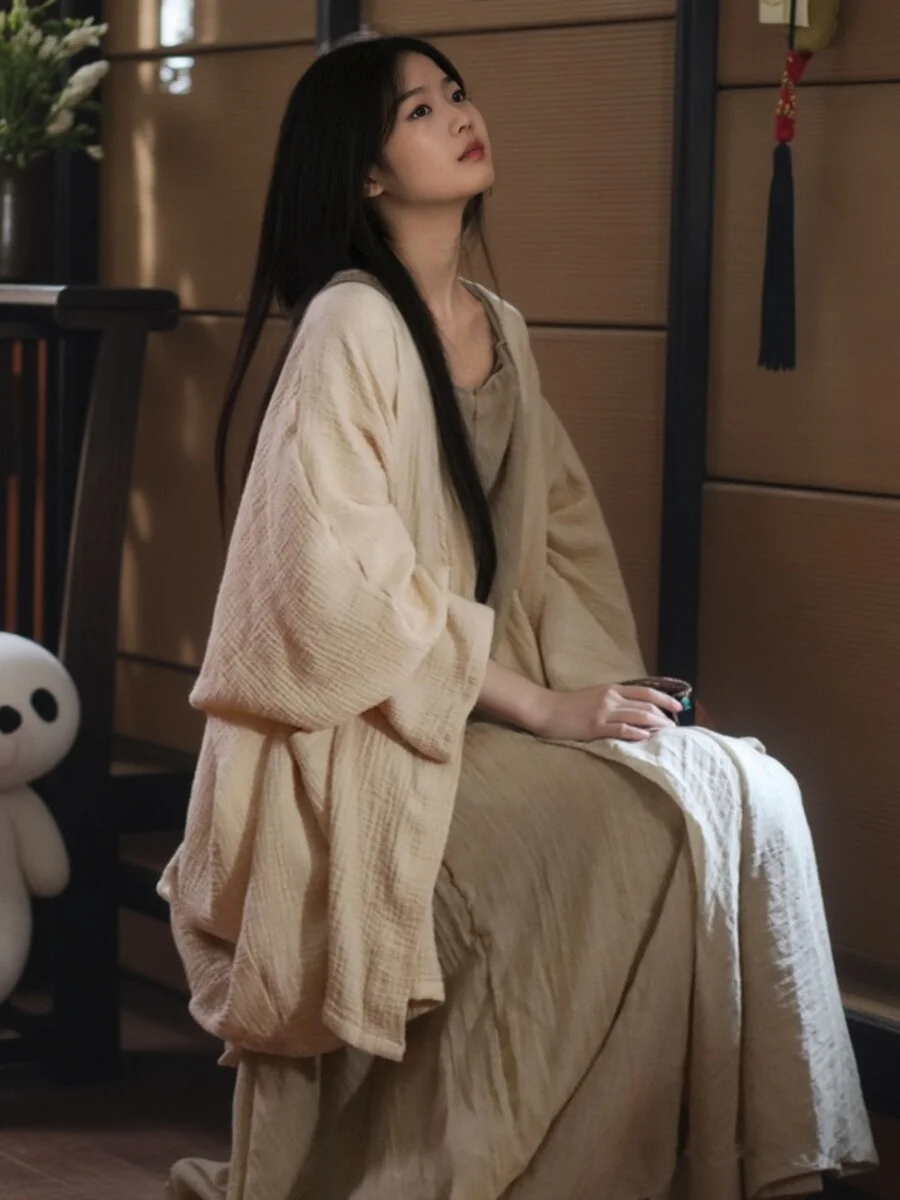 

Новый китайский комплект: кардиган из хлопка и льна в стиле дзен и юбка на бретельках. Осенняя модная женская одежда.