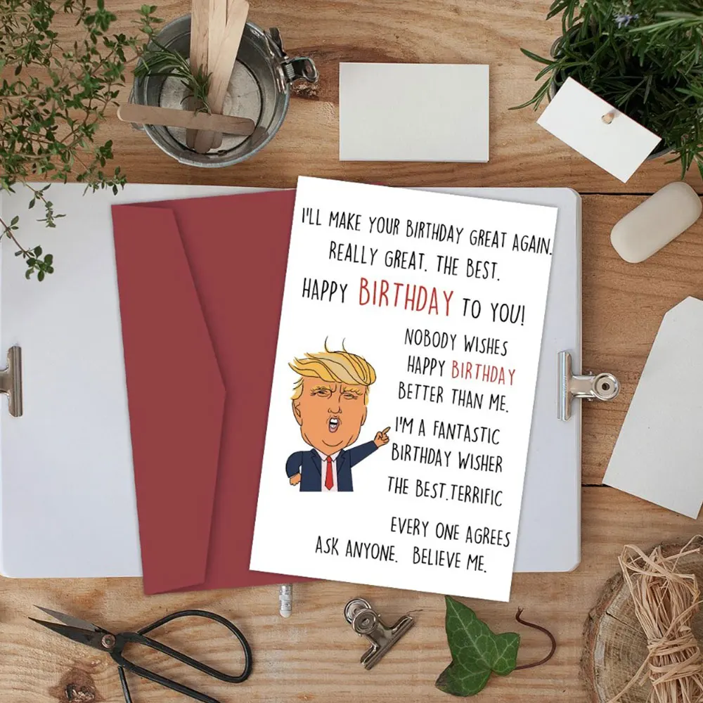 1Pc American Trump Hilarious Birthday Card Funny Creative Birthday Cards Greeting Card with Envelope Creative Decoration Gift