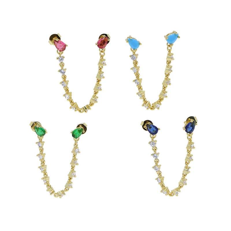 ChimOne-Boucles d'Oreilles à Deux Trous d'Oreille pour Femme, avec 4 Couleurs de Cubique, Contre-indiqué, en Or, Charbon, Bijoux à la Mode