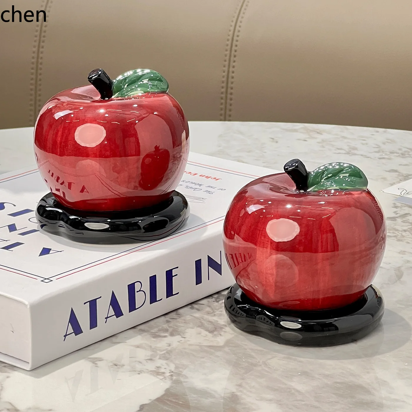 H1 ceramic apple toothpick box for homehigh-end toothpick jar cotton swab storage box creative
