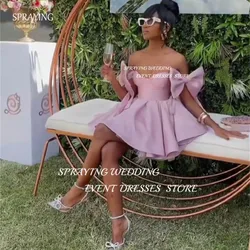 SPRAYING Elegant A-line Satin Pink Prom Dress Sweetheart Bow Cocktail Dress Mini Short 2024 Graduation Dress Formal Party Dress