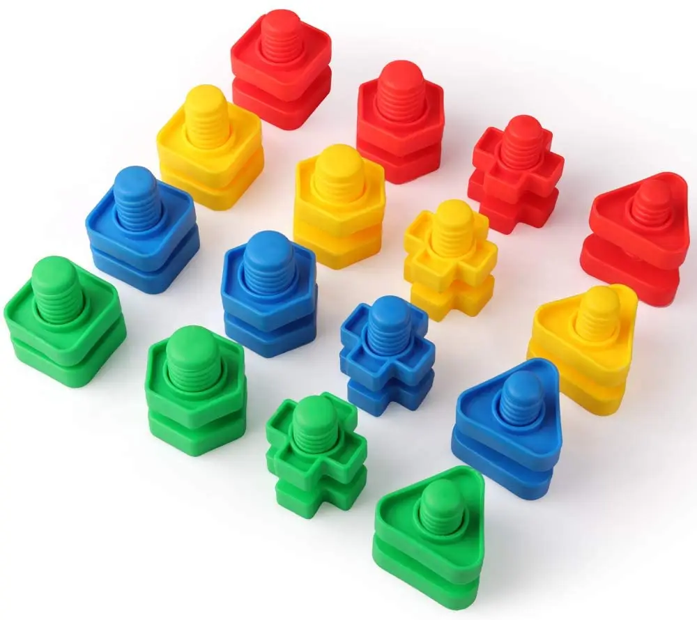 6Pcs Nut Shape Screw Building Blocks Match Puzzle Toys For Children Infant Montessori Shape Color Recognize Educational Toys