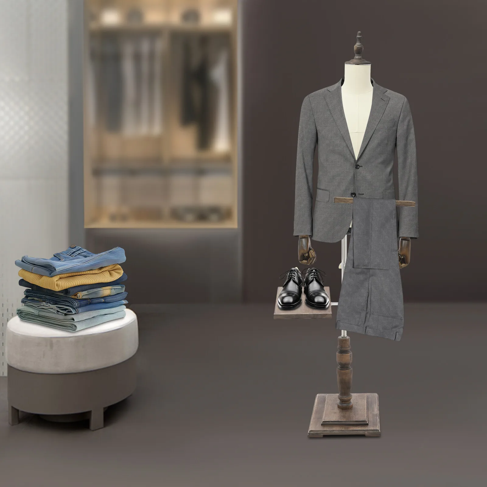 

Стойка для витрины мужской одежды 1,35-1,8 м, магазин реквизита для витрины мужской одежды, регулируемая по высоте со стабильной основой, вешалка для брюк