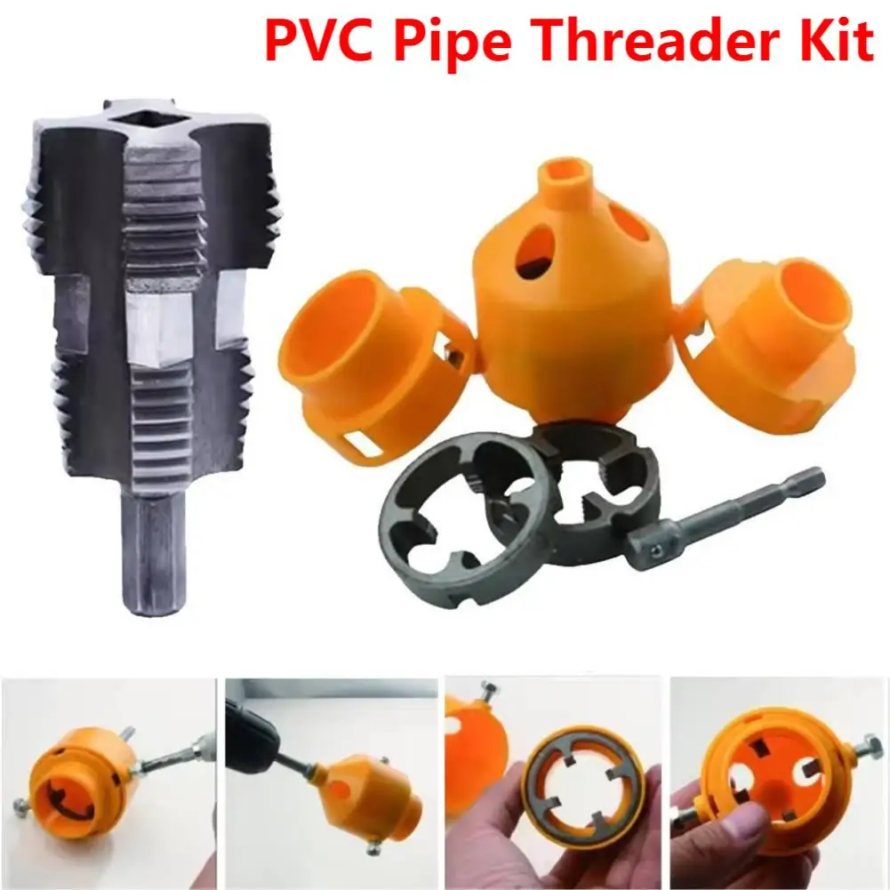 Electric Hole Opener With 1/2Inch 3/4 Inch 1 Inch Dies Threader Kit 4-Point & 6-Point PVC Water Pipe Internal Thread Opener Tool