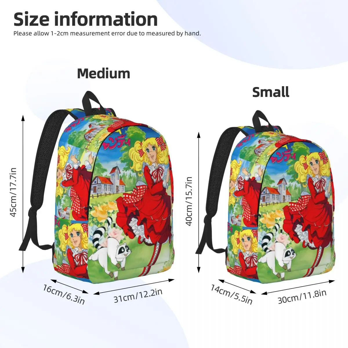 남성 여성을위한 맞춤형 캔디 캔디 만화 캔버스 배낭 방수 대학 학교 애니메이션 만화 가방 인쇄 책가방