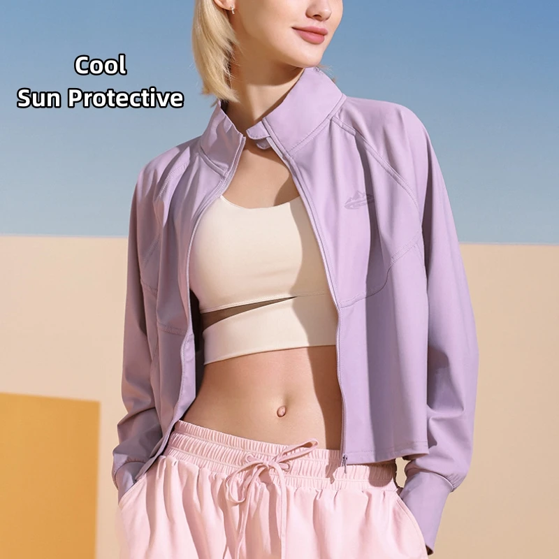 

Spring Summer Sunscreen Clothing Women Shade UV Breathable Waterproof Ice Silk Cool Feeling Quick Drying Light Jacket UPF345 Gym