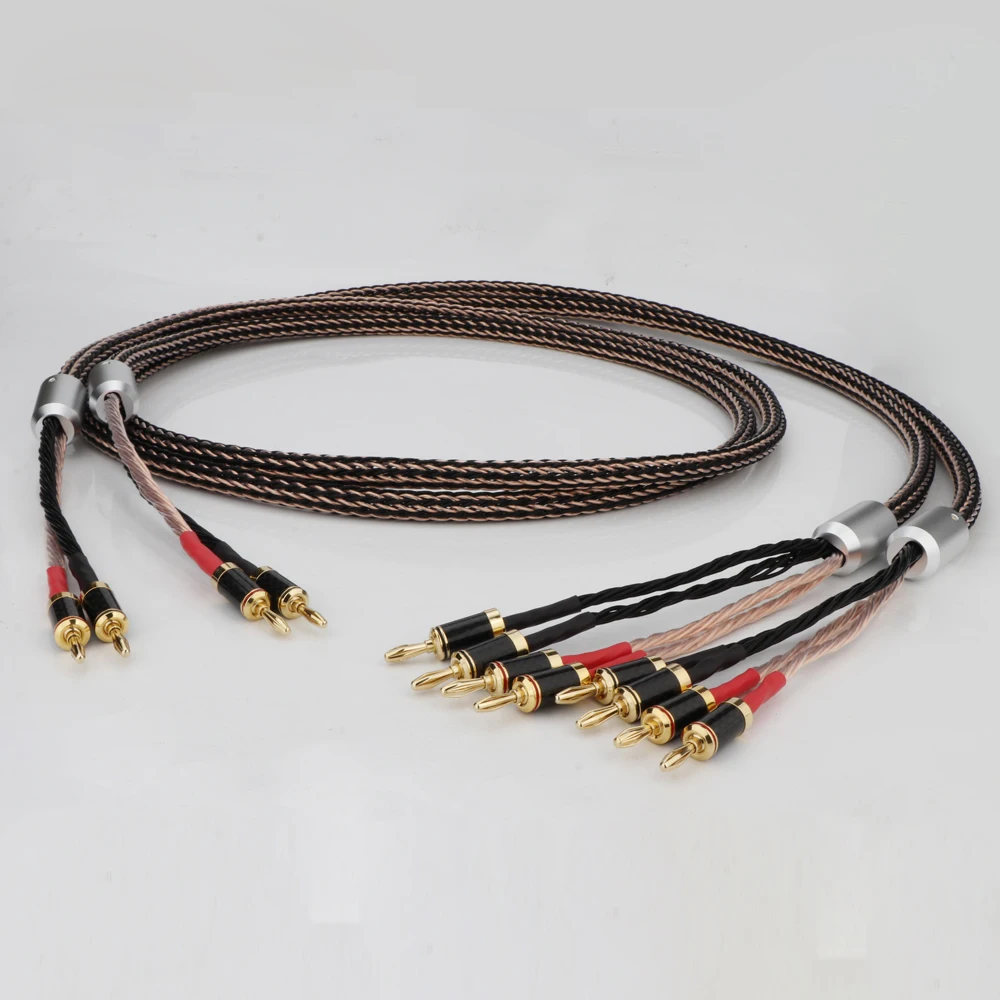Paar Lautsprecherkabel OCC versilberter Lautsprecher 2 bis 4 Kohlefaser-Bananenstecker Anti-Lärm-Audiokabel für CD-Verstärker-Mixer – Detail 3