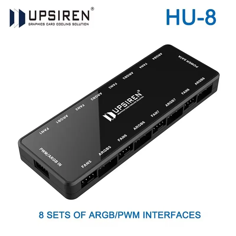 UPSIREN HU-8 섀시 선풍기 허브, 지지대 마더보드 동기화, 하단 마그네틱 디자인, 8 세트 ARGB 및 PWM 인터페이스