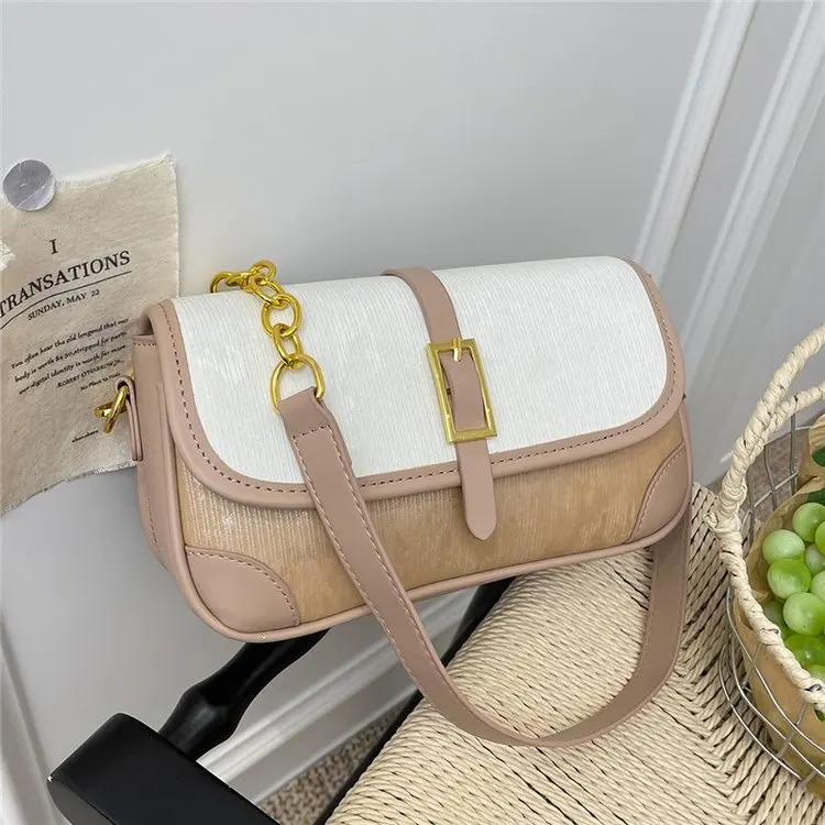 

2026 New Fashion Splicing Women's Bag Women's Simple Shoulder Small Bag Popular Temperament Crossbody Underarm Bag