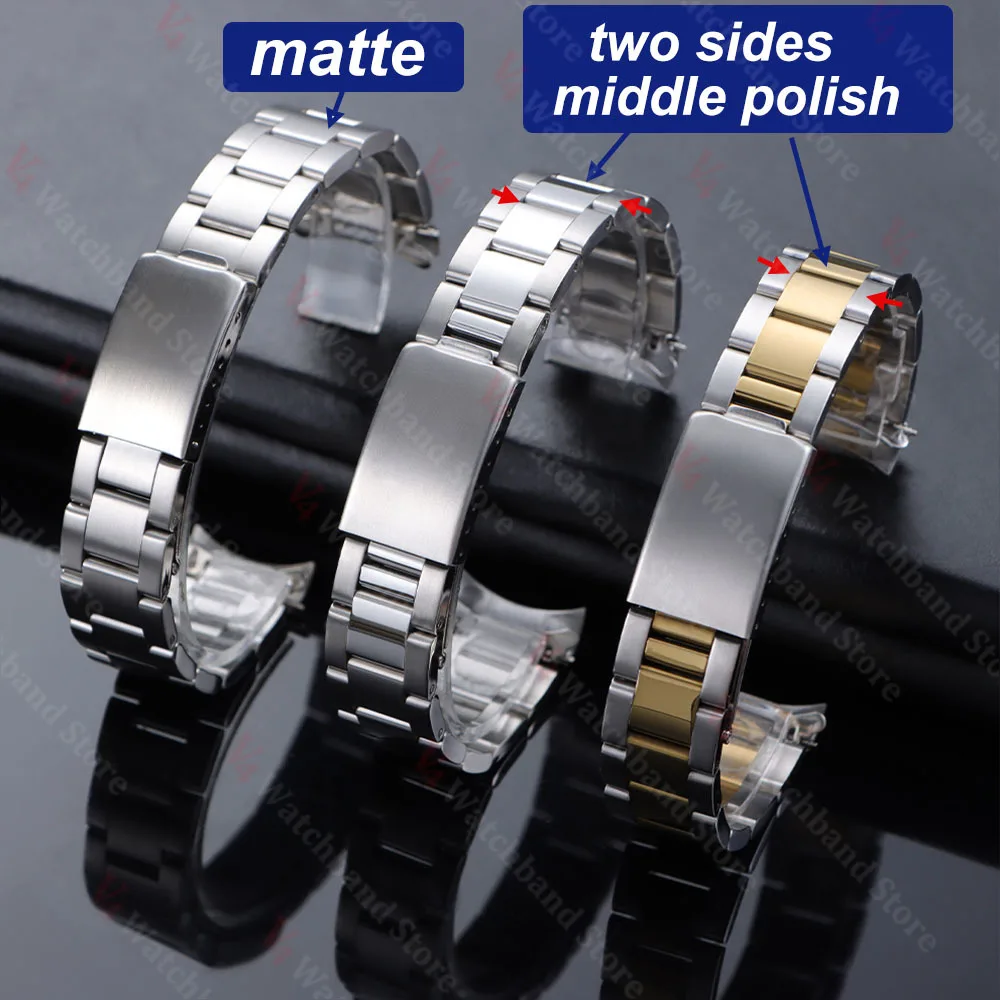Luxury Curved End Watch Band 18mm 19mm 20mm 21mm for Rolex Oyster Perpetual King 13mm 17mm Stainless Steel Bracelet Accessories