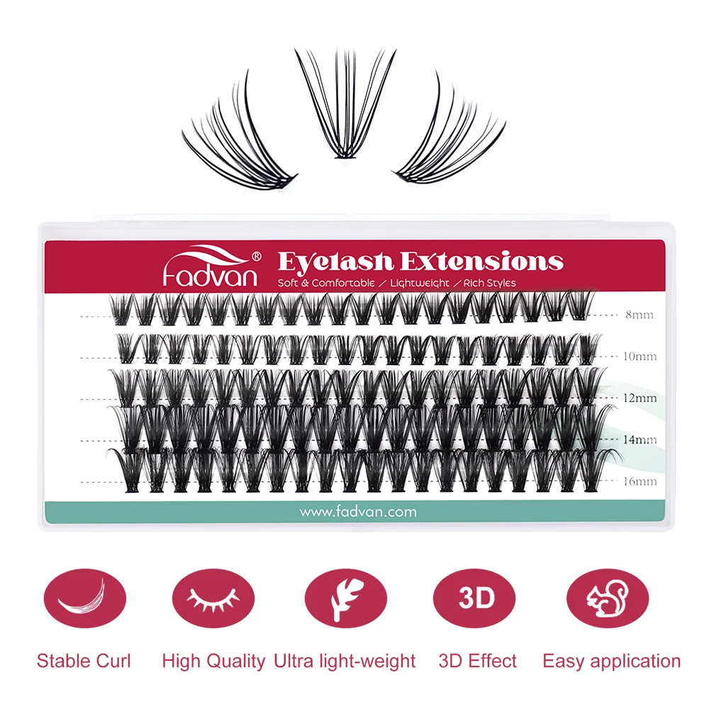 FADVAN Individual DIY Cluster Lashes 50D/60D/80D Clusters 0.07mm Thickness C/D Curl Natural Heat Bonded Cluster Lashes