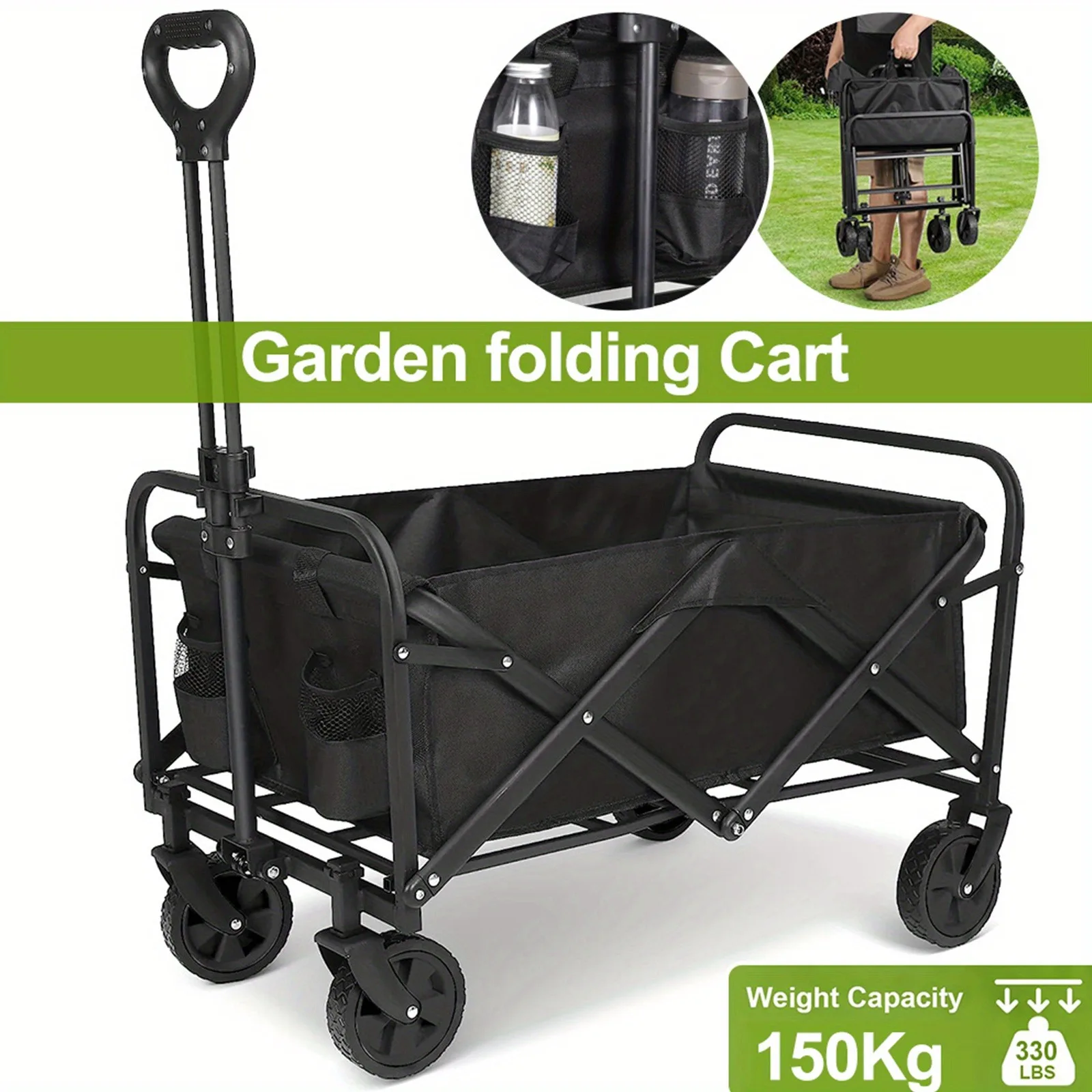 Multi-functional Practical Outdoor Utility Wagon Heavy Duty Metal Frame Foldable Rolling Transport Trolley Large Load Bearing Multi Storage Multi-scene Hand Carrier Cart For Warehouse Logistics Commercial Hauling Travel Camping Garden Shopping