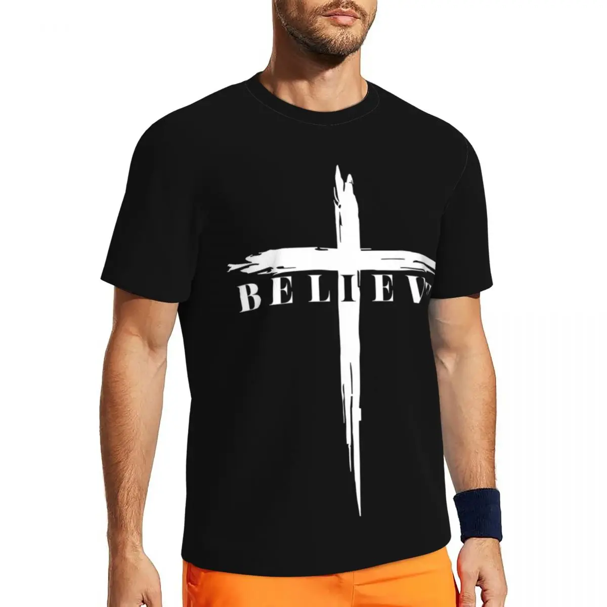 

Believe Cross Graphic Jesus Christ Christians T-Shirt Men Y2K Sportswear T Shirts Quick Dry Summer Hip Hop Tees Oversize Clothes