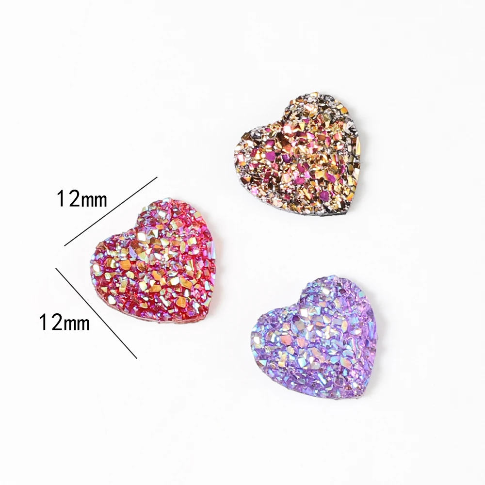 50pcs Resin 12mm Bling Sweet Heart flatback Rhinestone Cabochons Ornaments for DIY Jewelry Making Craft Decor Material Supplies