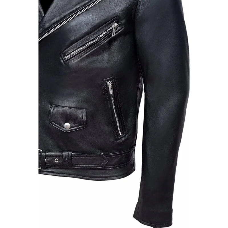 Chaqueta de cuero sintético para hombre, abrigo informal de motocicleta, ajustado, con cuello, a la moda