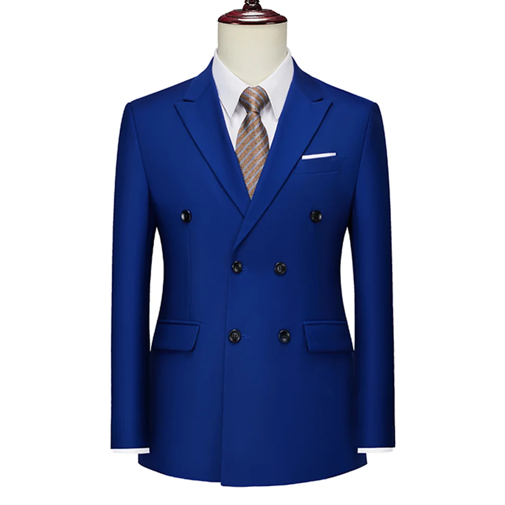 Blazer de peito duplo masculino, casacos monocromáticos, ternos slim fit, jaqueta casual para casamento, vestido de formatura masculino e