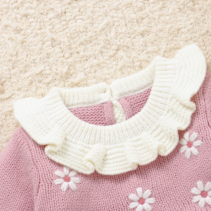 Infant Girls Clothes Sets Fashion Floral Knitted Sweaters Dress Tops+Leggings Newborn Pink Outfits 0-9m Toddler Knitwear Outwear