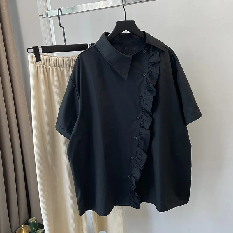 เสื้อแขนสั้นผู้หญิงผ้าฝ้าย Patchwork Pintuck SLIM FIT เสื้อ Harajuku โมเดิร์นศิลปะ Urban นักเรียนอ่อนเยาว์ TOP Casual