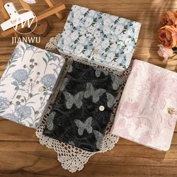 JIANWU A5 Literary Embroidered Fabric Button Loose-leaf Notebook Flower Butterfly Cover Creative DIY Student Supplies Stationery