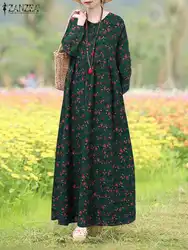 2024 ZANZEA Women Vintage Sundress Autumn Maxi Dress Robe Femme Casual Long Sleeve Floral Printed Holiday Long Vestido Oversize