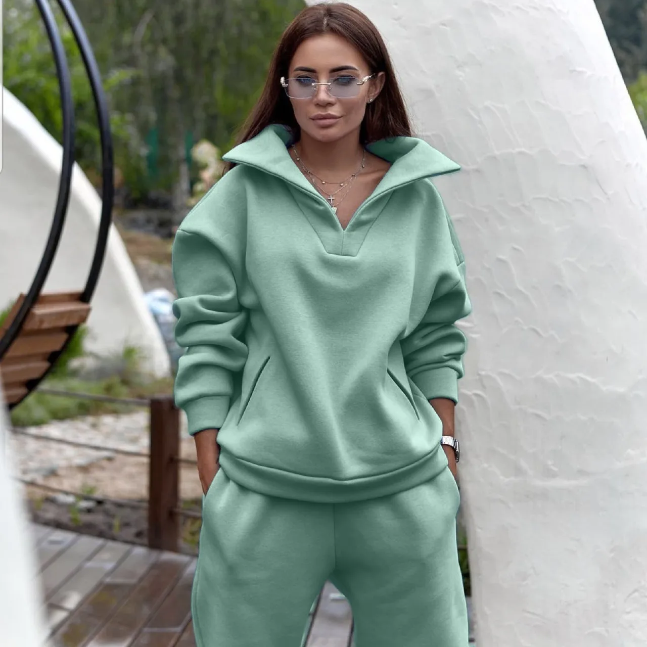 Fashion Winter Fleece Sweatshirt Women Hoodie Tracksuit Female Two Piece Sets 2024 Casual Streetwear Long Pants Sports Suit