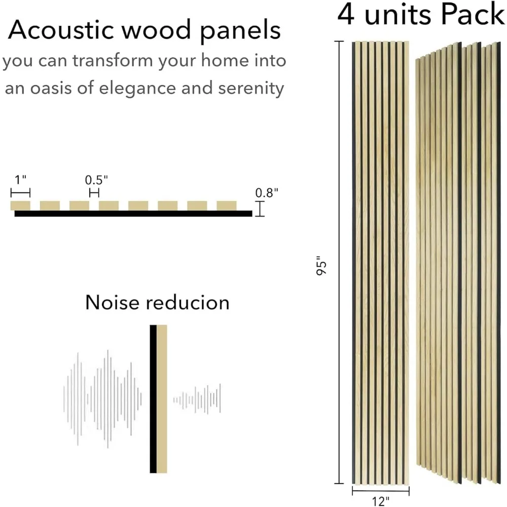 4PK Wall Wood Panels - 94.49” x 12 - Soundproof Wood Wall Panels for Decor - Acoustic Slat Wood Wall Panels for Walls (Oak)