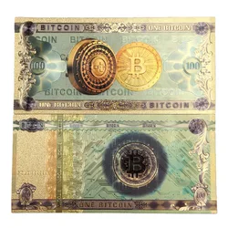1pc Colorful Gold Plated banknot ONE Hundred BITCOIN plastic Money Bit Coin BTC Fake Money Souvenir Home Decoration