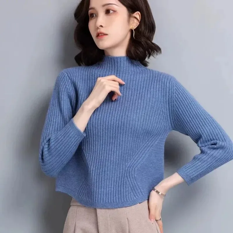 

Half Turtleneck Sweater for Women Autumn and Winter Style Thickened Bottoming Sweater Solid Color Pullover Top
