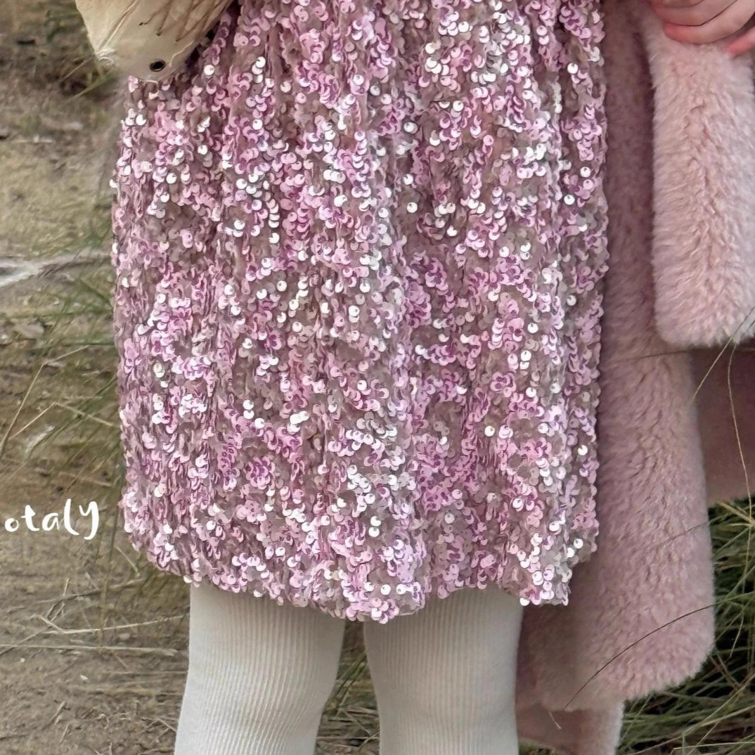 

Girls Skirt 2025 Autumn and Winter New Childrens Clothing Korean Style Girls Baby Fashion Velvet and Thick Sequin Skirt
