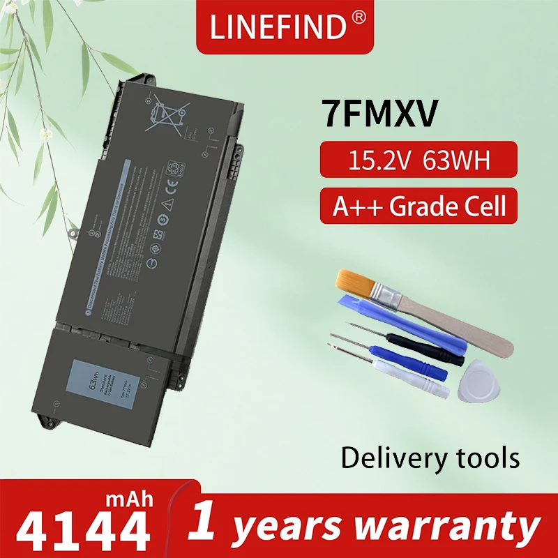 

LINEFIND 7FMXV 63Wh Laptop Battery for Dell Latitude 5320 7320 7420 7520 Latitude 5320 2-in-1/7320 2-in-1/7420 2-in-1 Series