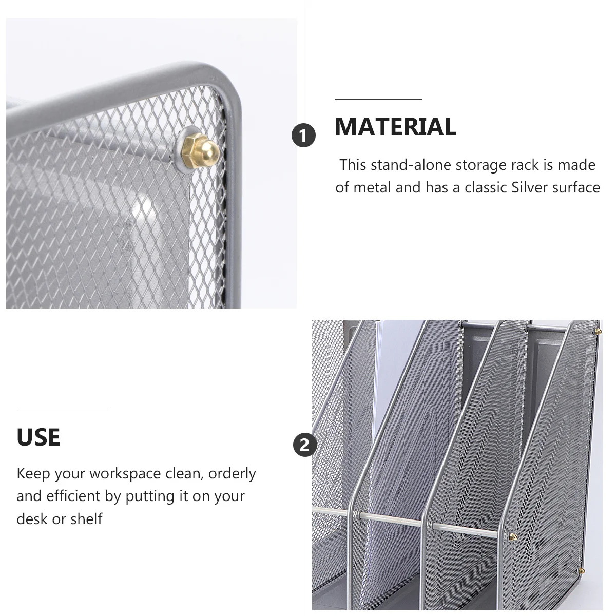 4 مقصورات منظم مستندات سطح المكتب رف معدني شبكي فضي مجلد مجلة دفتر تخزين حامل لمكتب المكتب #1