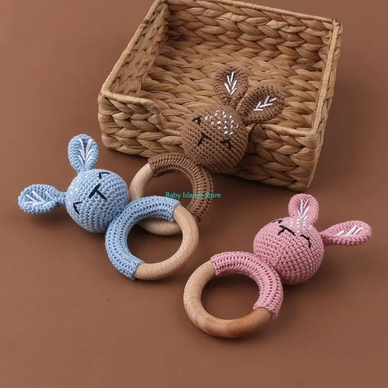 

K92D Baby Teether Shower Gifts Knitted Crochet Animal Rattle Chewing Teething