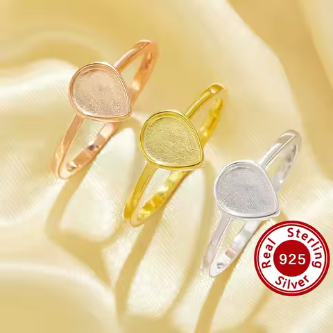 6x8MM Keepsake Breast Milk Resin Pear Ring Bezel Settings,Solid 925 Sterling Silver Rose Gold Plated High Bezel Ring 1294962