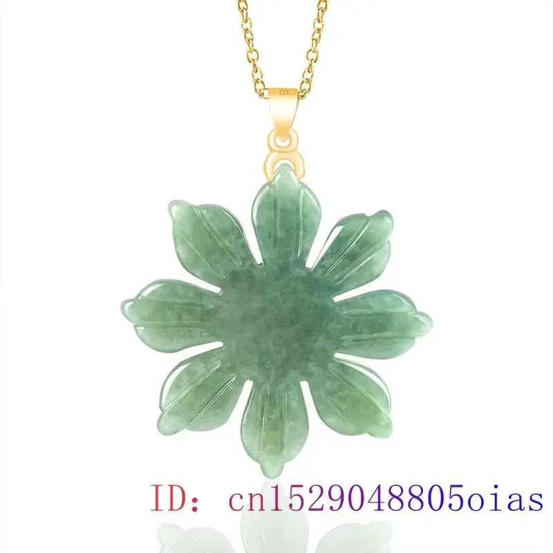 Burmese Jadeite Sunflower Pendant Amulets Green Gift Real Vintage Jade Charms Natural Stone Emerald Jewelry Gemstones Necklace