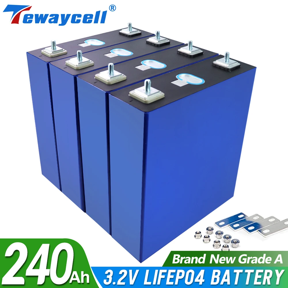 TEWAYCELL 3.2V 240Ah Lifepo4 battery Grade A Rechargeable battery pack Lithium Iron Phosphate Prismatic Solar EU US TAX FREE