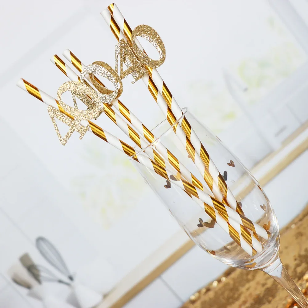 10 Stück Trinkhalme für den 30., 40., 50., 60. Geburtstag, goldfarben, glitzernd, mit Nummer 70, 80, für Geburtstagsfeiern, Jubiläumsfeiern, Dekoration – Detail 1
