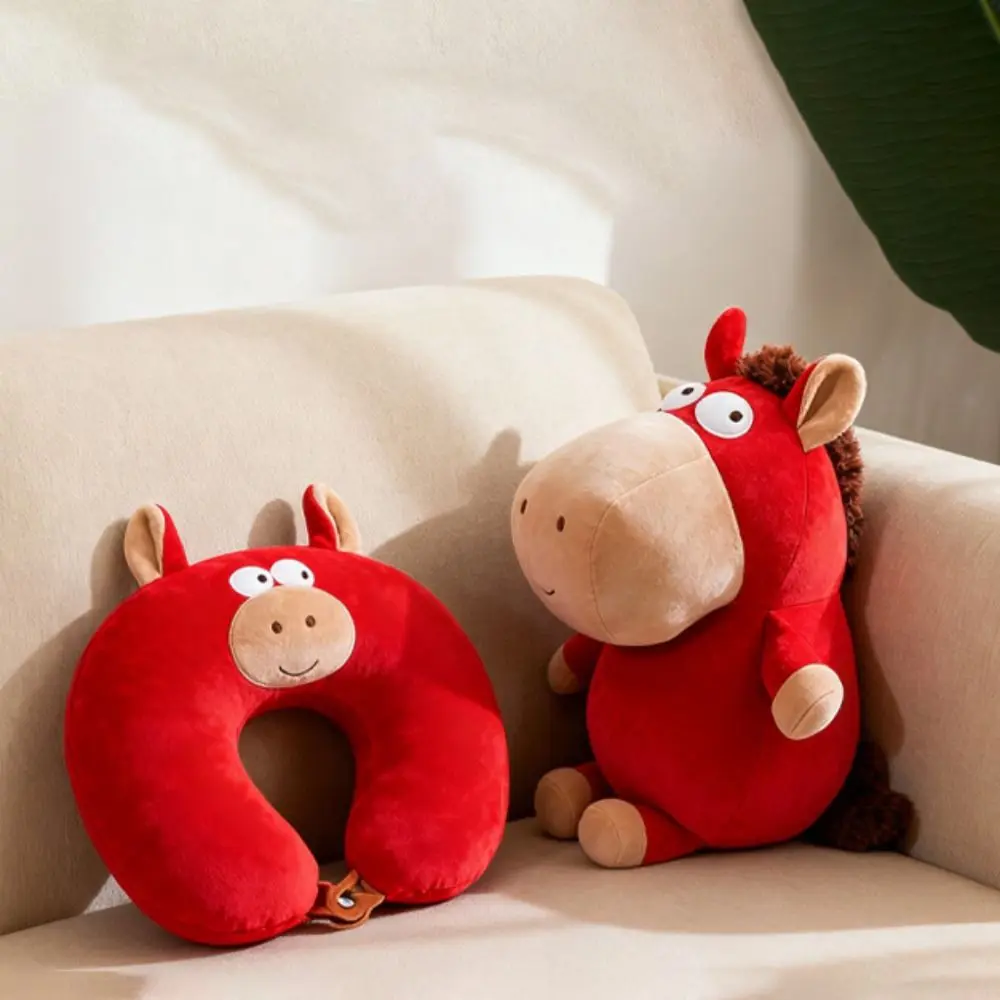 

2 in 1 Deformable Horse U-shaped Pillow Skin-friendly Foam Particle Office Nap Pillow Soft Cartoon Neck Pillow Business Trip