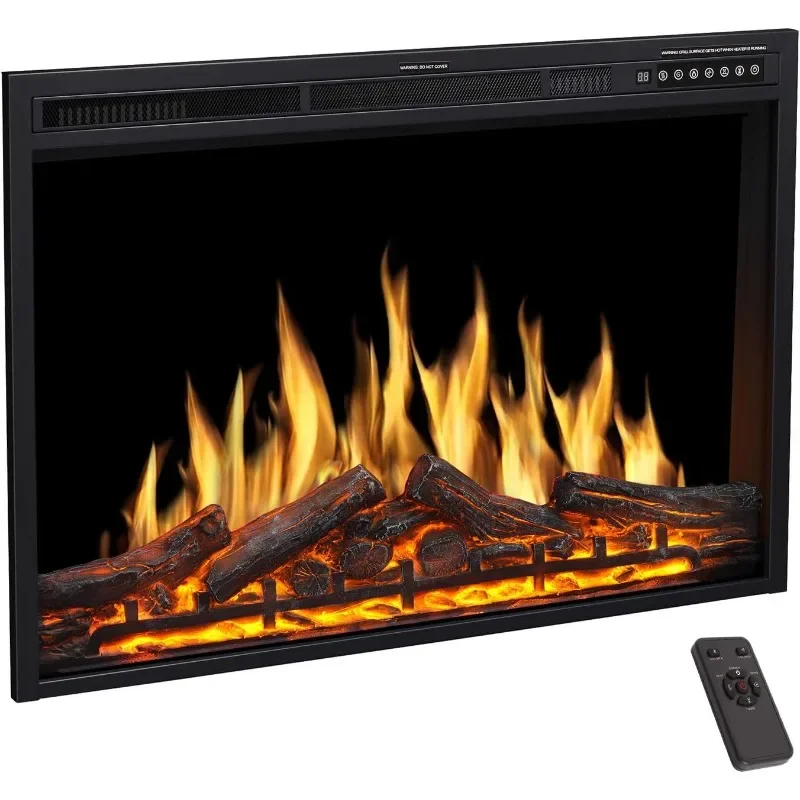 R.W.FLAME Elektrisch inbouwhaard 37 inch met verstelbare vlamkleuren, houtkleuren, vlamsnelheid en helderheid, afstandsbediening