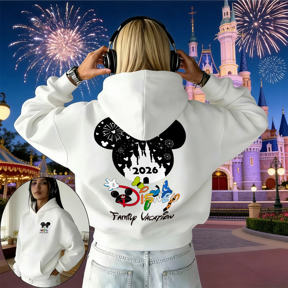 

Осень/зима 2026, толстовки с принтом Disney с Микки Маусом, 100% хлопок, костюм для родителей и детей, высококачественный повседневный унисекс, сохраняющий тепло