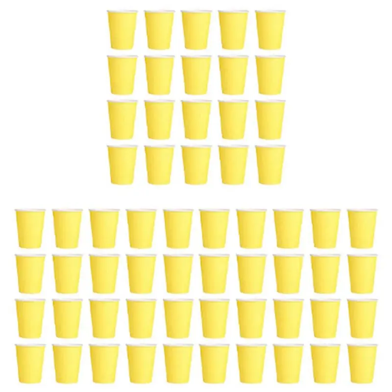 A27F-60 Paper Cups (9Oz) - Plain Solid Colours Birthday Party Tableware Catering(Yellow)