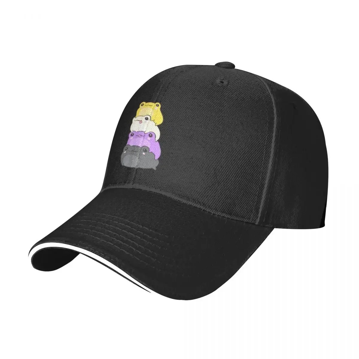 Nonbinary Pride Frog - Cute Kawaii Aesthetic Frog - Subtle Non-Binary Enby NB Pride Flag Colors Frog Pile Baseball Cap